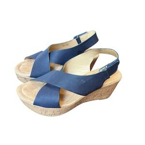 “Cork” wedge heels sandals navy blue nwot new 8 Chinese laundry